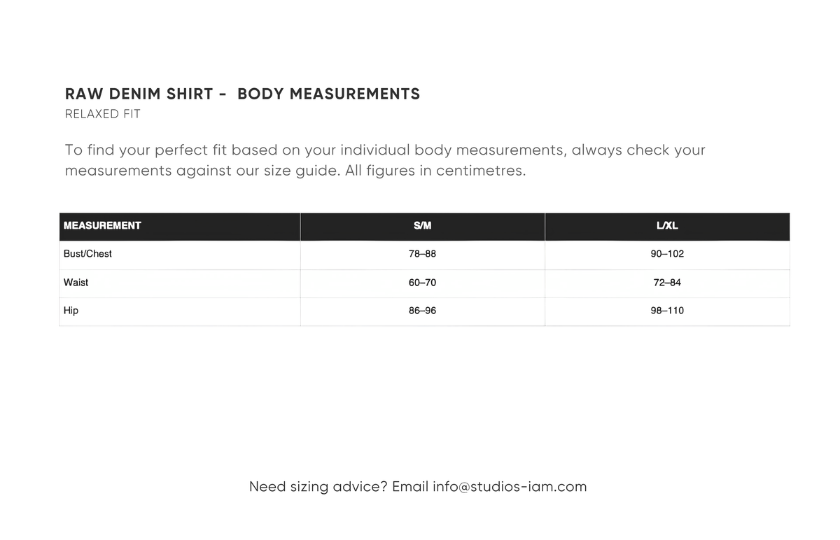 Body measurements chart