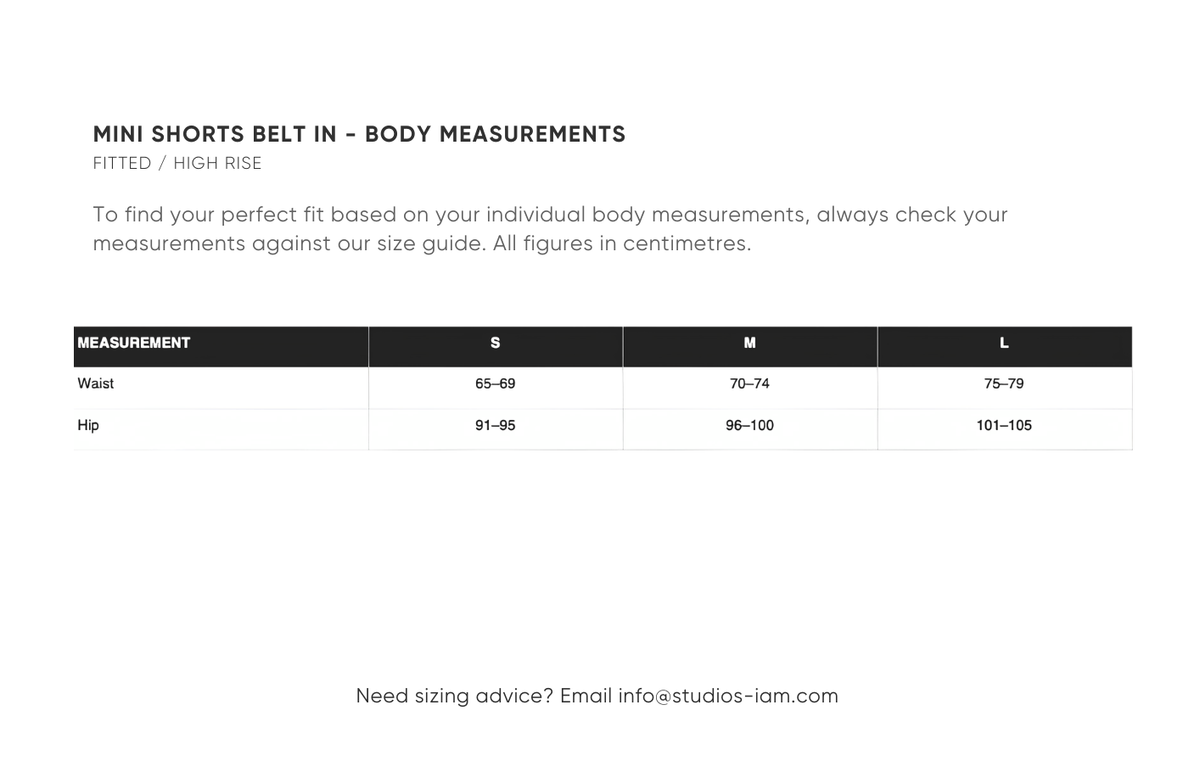 Body measurements chart