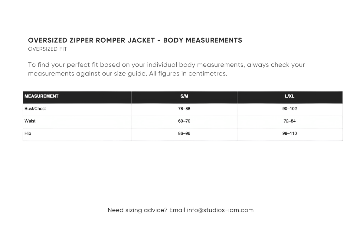 Body measurements chart