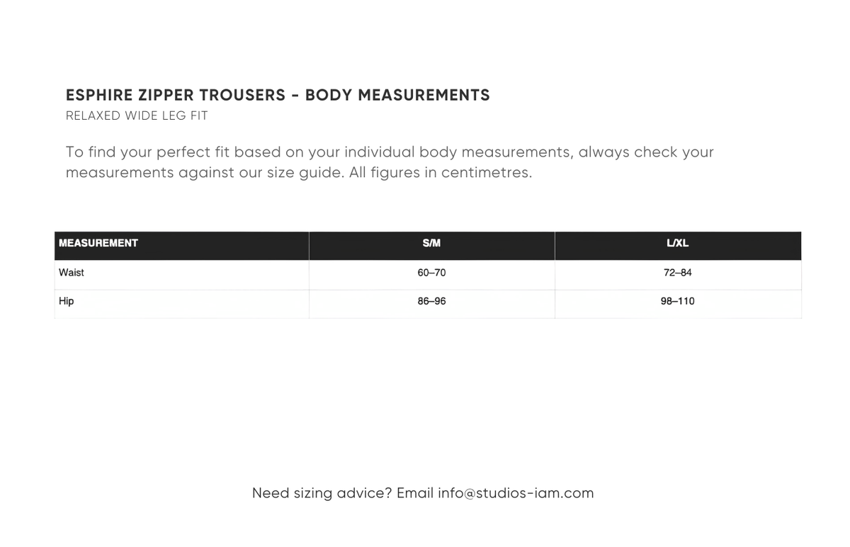 Body measurements chart