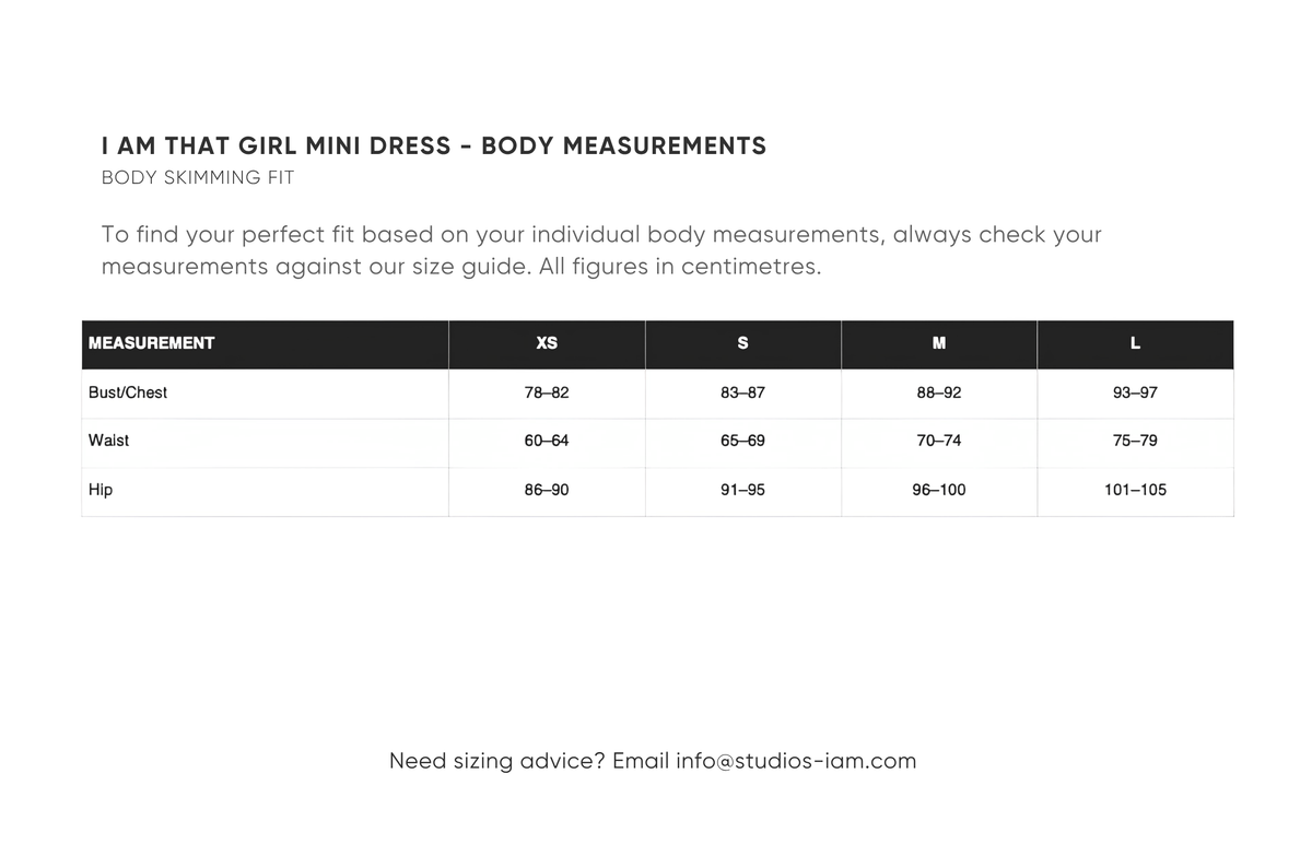 Body measurements chart
