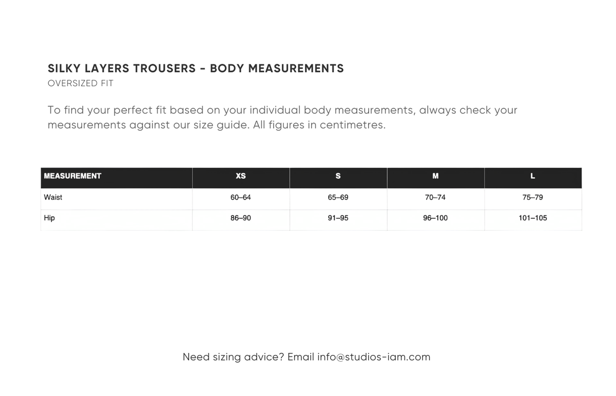 Body measurements chart