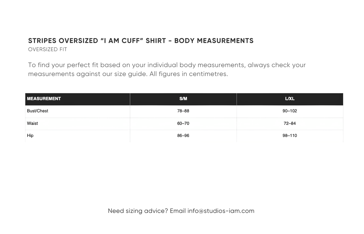 Body measurements chart