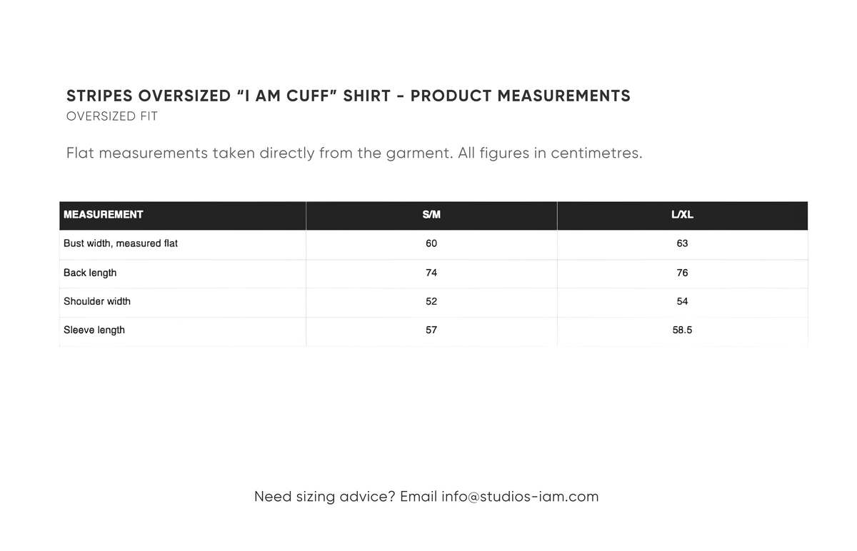 Product measurements chart