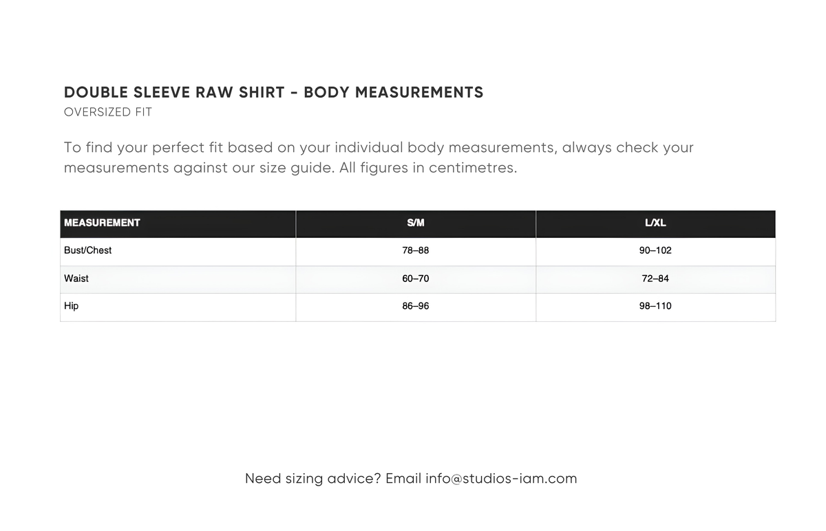 Body measurements chart