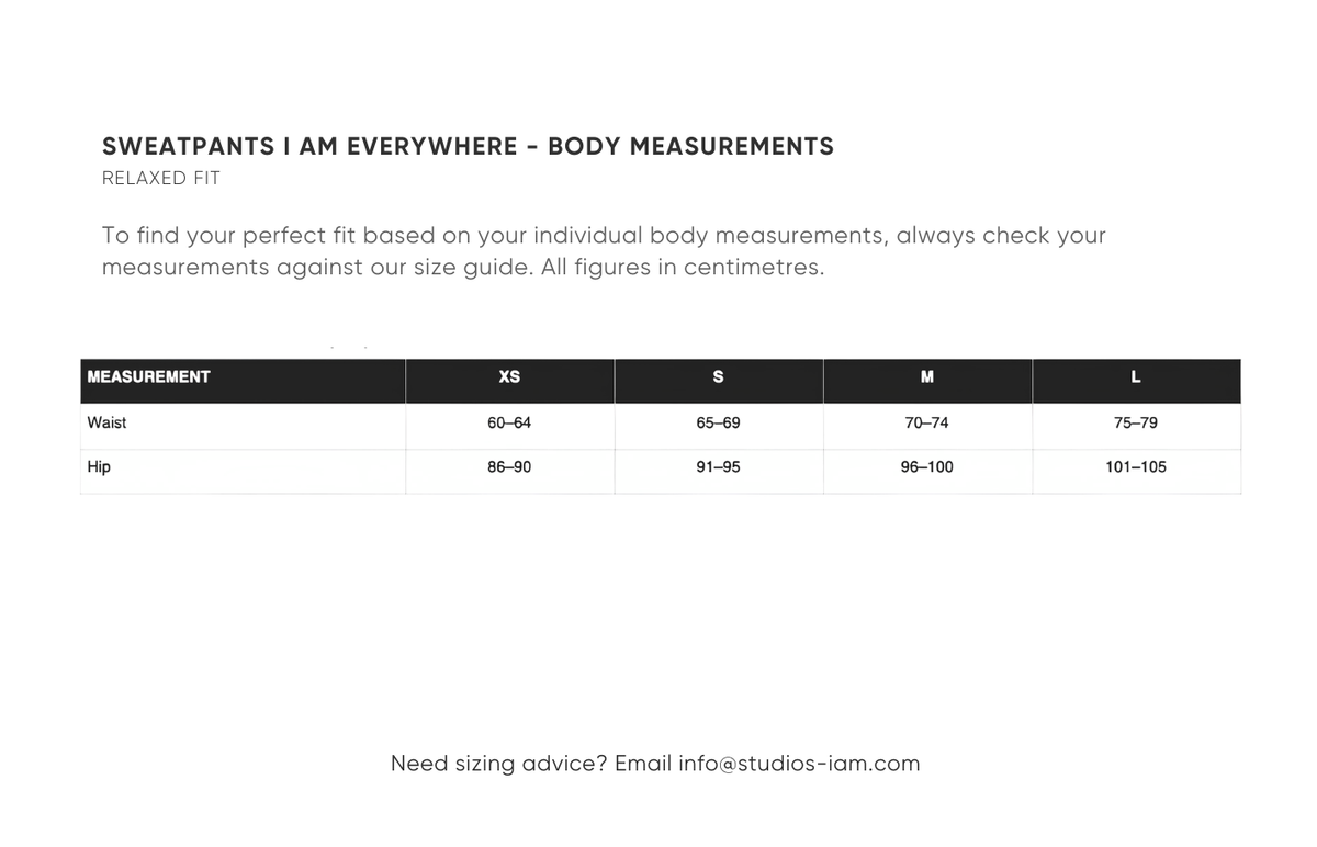 Body measurements chart