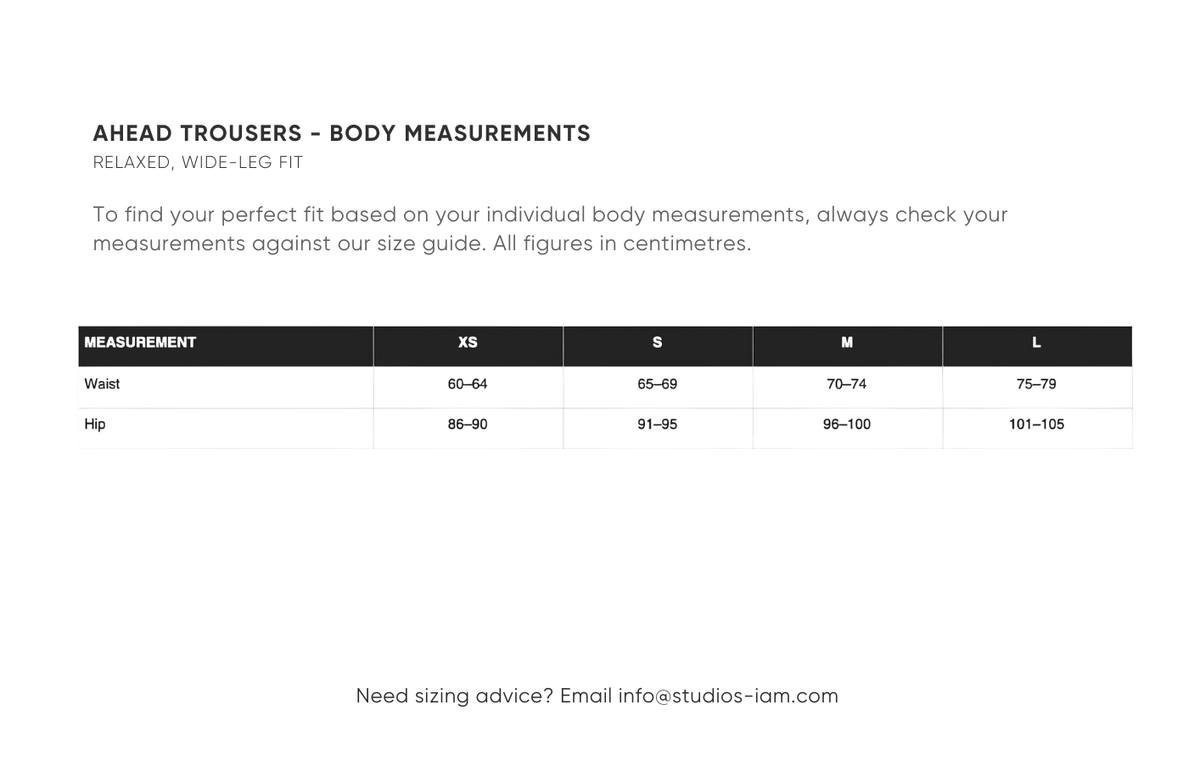 Body measurements chart