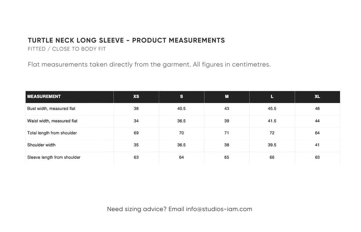 Product measurements chart