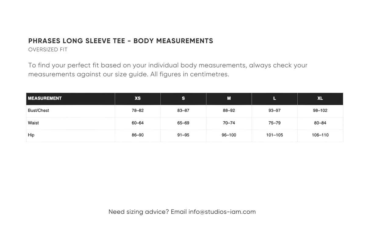 Body measurements chart