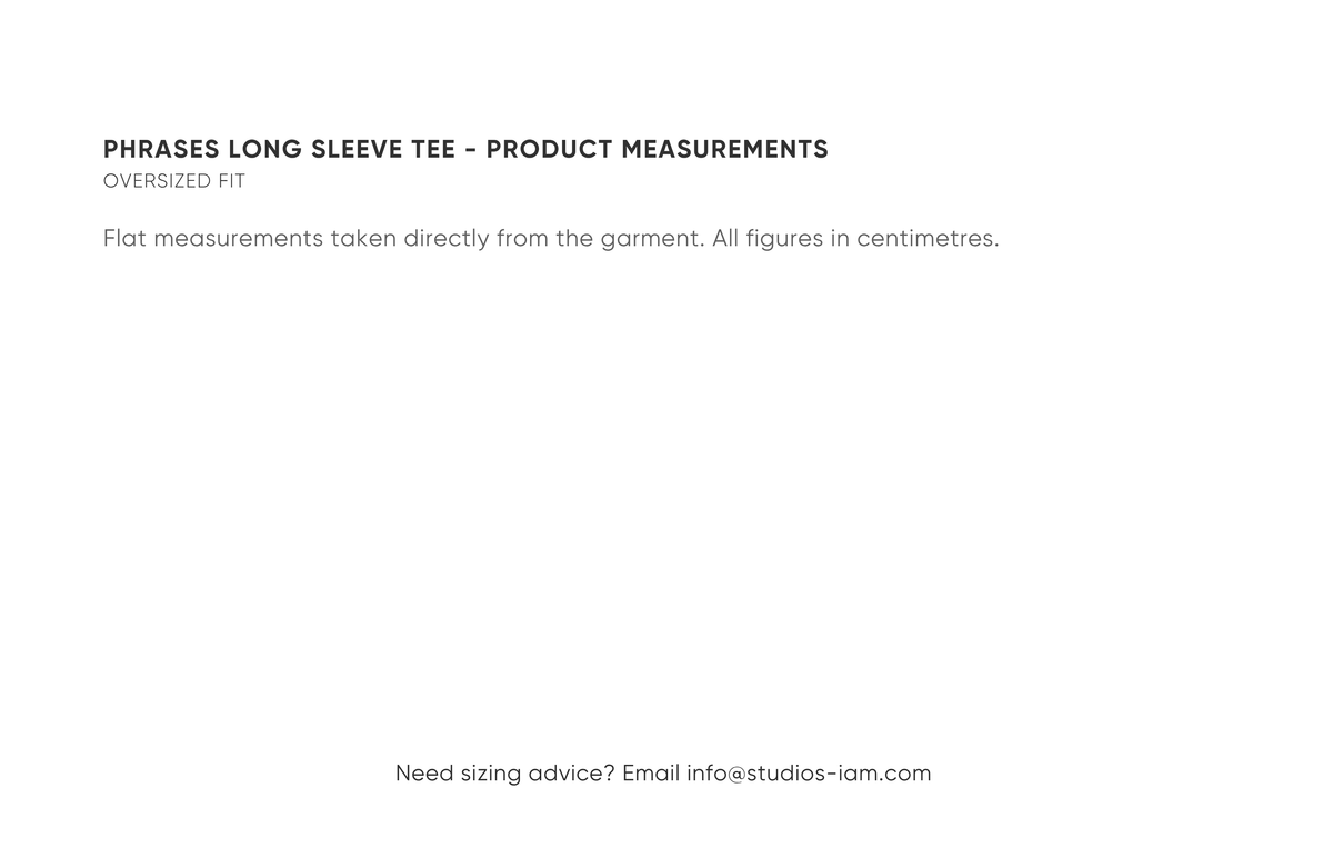 Product measurements chart
