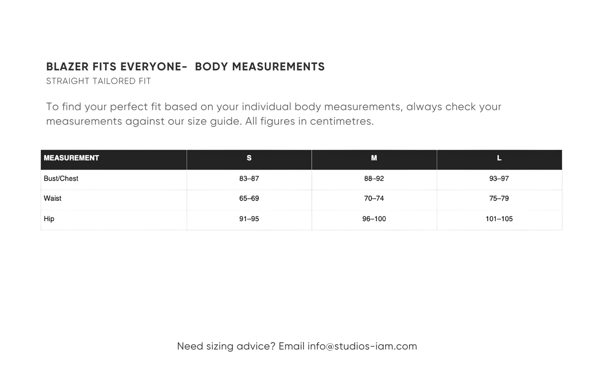 Body measurements chart