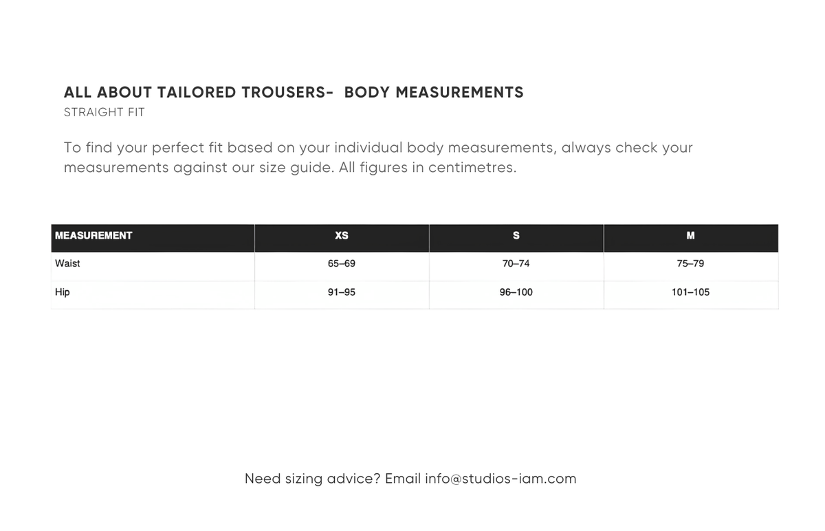 Body measurements chart