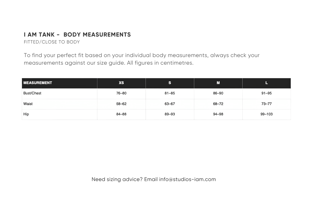 Body measurements chart