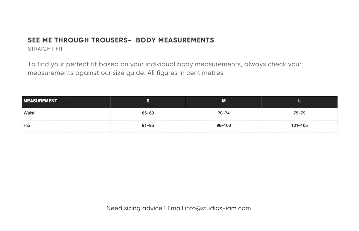 Body measurements chart